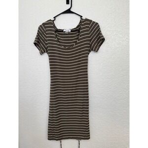 Calvin Klein Olive Green Striped Tie Back Bodycon Mini‎ Dress Womens Size 4